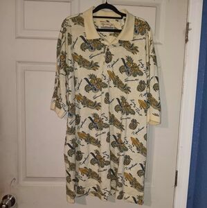Island Fever Vintage Tropical Mens Oversize Polo Sz XL Yellow 100% Cotton
